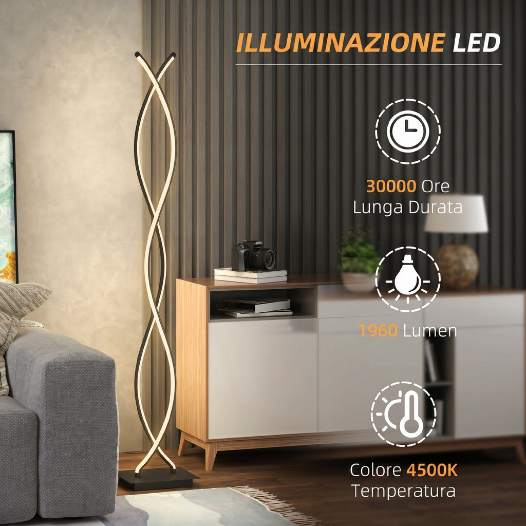 HOMCOM Double Spiral LED Floor Lamp, Living Room Lamp with Adjustable Brightness, Foot Switch, Black