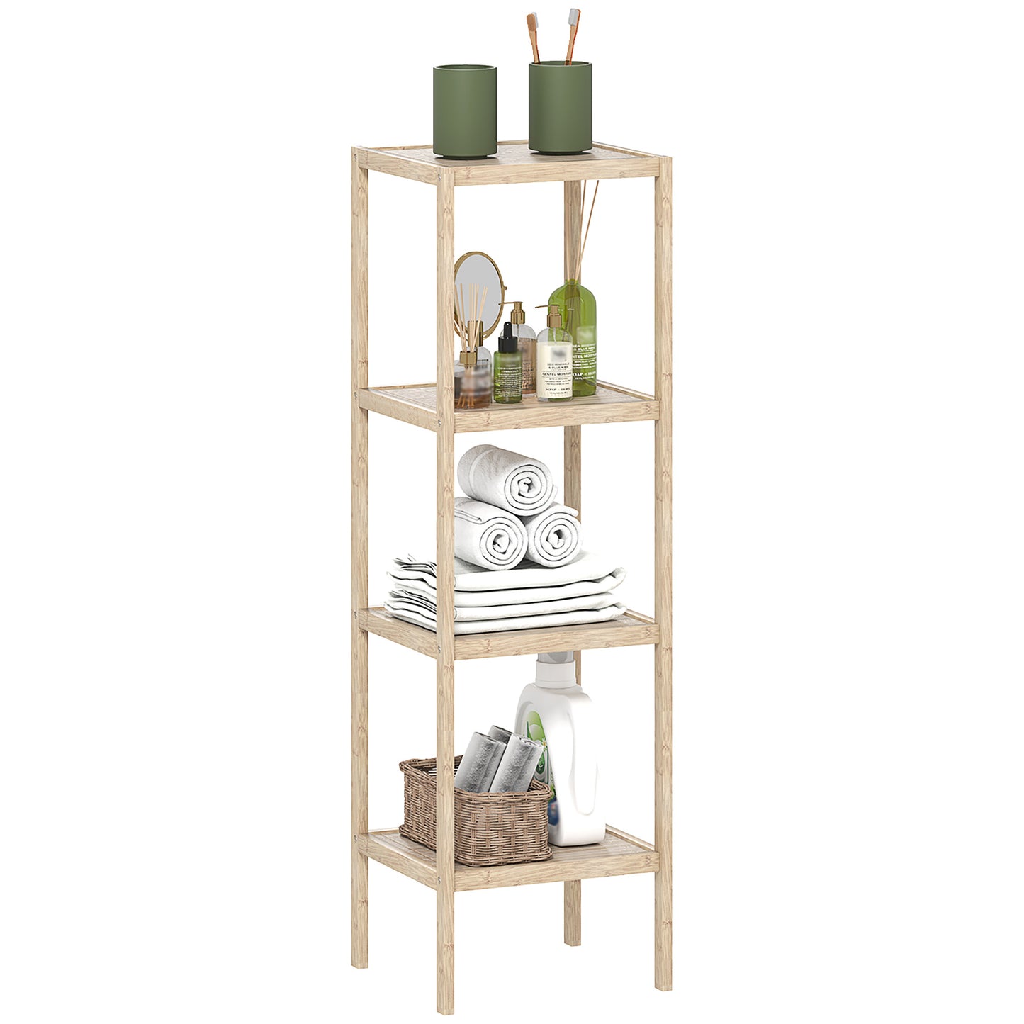 Modern Bathroom Cabinet with 4 Levels Anti-Tip Bamboo, 33x31x110 cm, color Wood