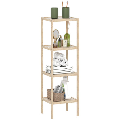 Modern Bathroom Cabinet with 4 Levels Anti-Tip Bamboo, 33x31x110 cm, color Wood