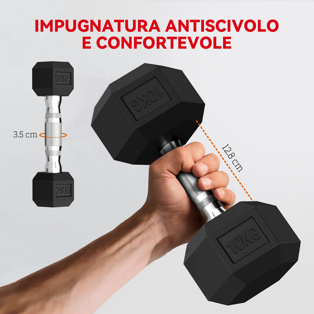 Hex Dumbbell Set with Stand and Non-Slip Grip, 2x2kg, 2x5kg, 2x8kg, 2x10kg, Black
