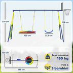 4-in-1 Garden Swing Set for Kids Ages 3-8 with 2 Swings, Basketball Hoop and Soccer Goal