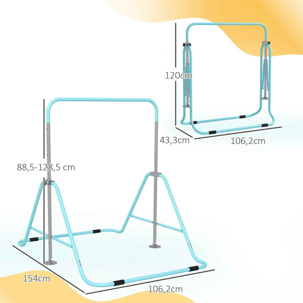 HOMCOM Gymnastics Bar for Children Ages 3+ with 5-Position Adjustable Heights in Steel, Green