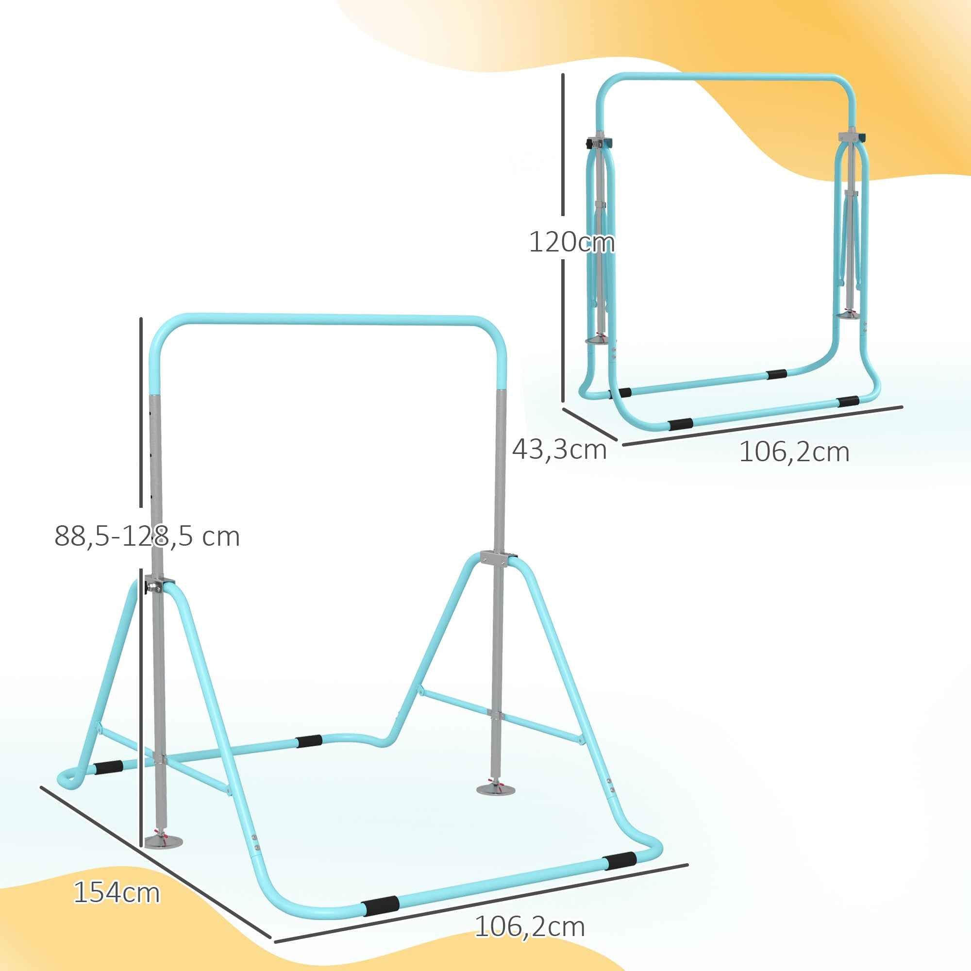 HOMCOM Gymnastics Bar for Children Ages 3+ with 5-Position Adjustable Heights in Steel, Green