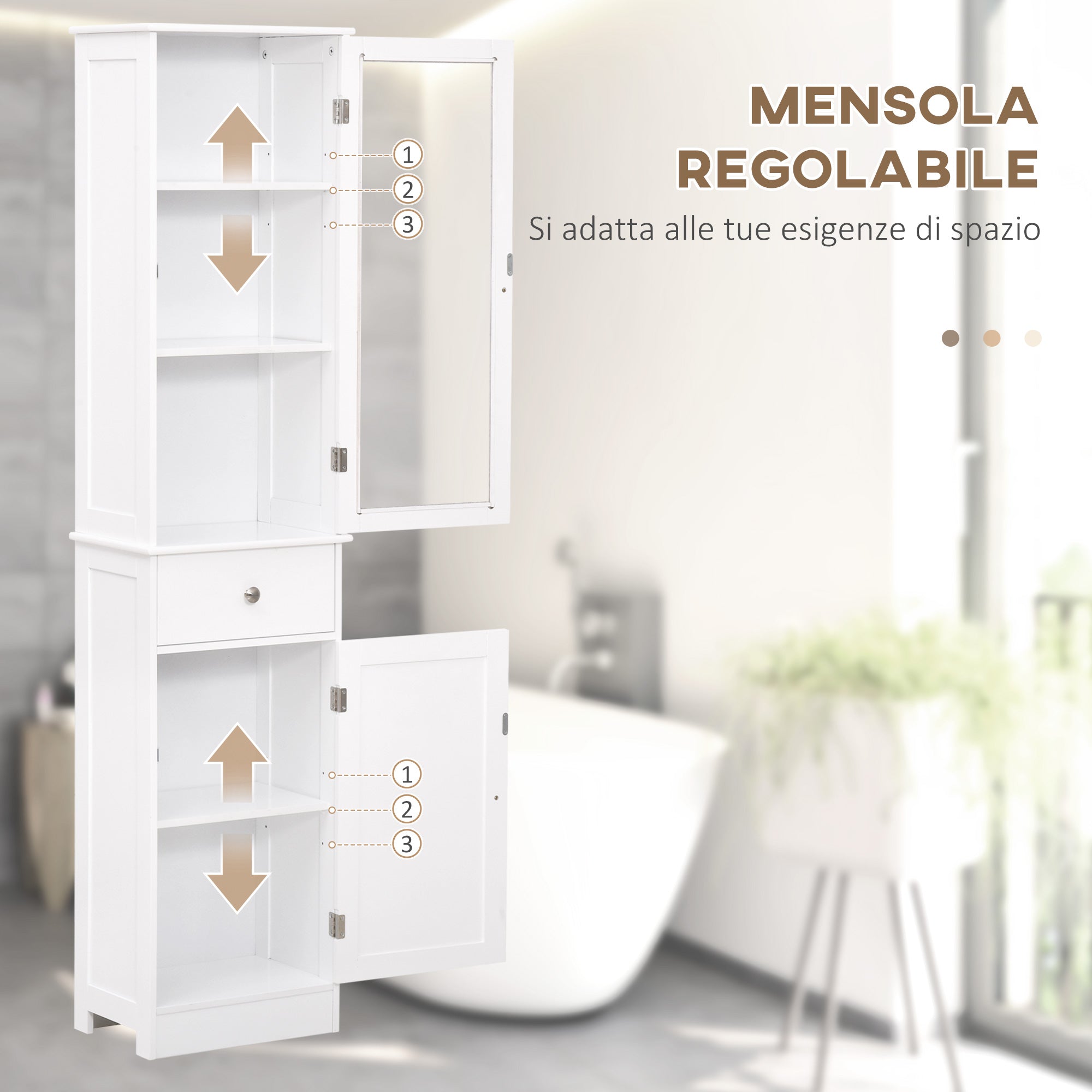 Kleankin Mobile Column Bathroom Space With Cardboard, Drawer and MDF shelves, 40x27x171.5cm, White - Borgè
