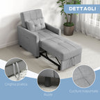 Single Reclining Armchair Bed on 3 Levels with Extra Cushion, 69x82x85cm, Light Grey