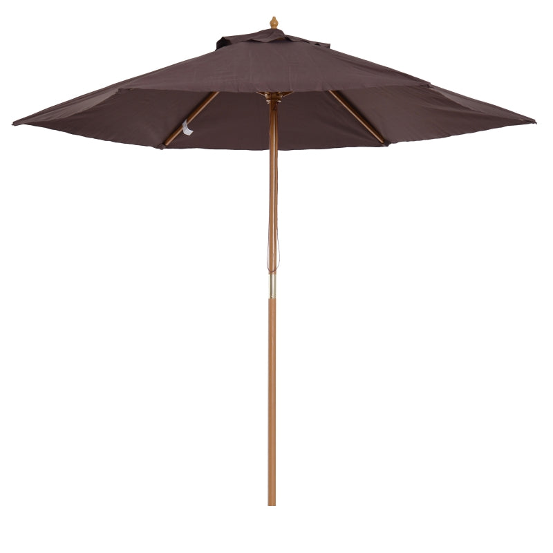 Garden Umbrella 2.5x2.3 m with 6 Ribs and Crank Handle, Made of Wood and Polyester, Brown - Borge' Group Limited