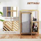 Laundry Basket with Pull-Out Bag and Bamboo Slatted Shelves, 50x32x70 cm, Grey