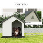 PawHut Waterproof Outdoor Plastic Dog House for Small and Mini Dogs with Window, 62x61x60 cm, Grey