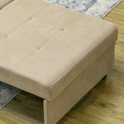 Armchair Bed in Light Brown Velvet Effect Fabric with 2 Cushions and Storage Space, 100x98x88 cm