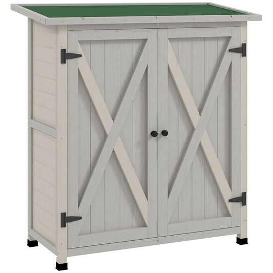 Outdoor Cabinet in Fir Wood with 2 Shelves with Waterproof Roof, 110x55x117 cm, Gray