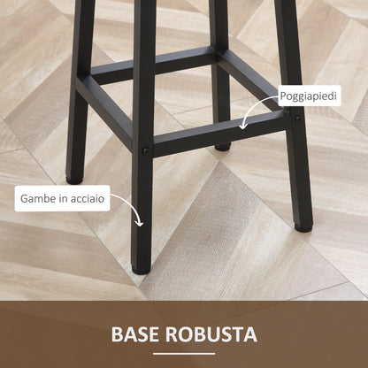 Set of 2 Kitchen Stools in Chipboard and Steel with Smooth Top and Footrest, 32.5x32.5x65 cm, Brown