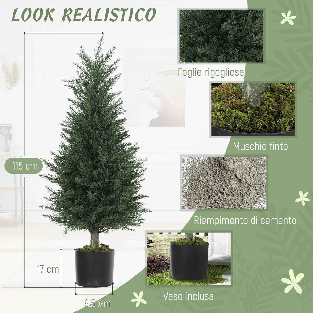 Outsunny Set of 2 Artificial Cypress Trees, UV-Resistant, Ø40x90 cm, Green
