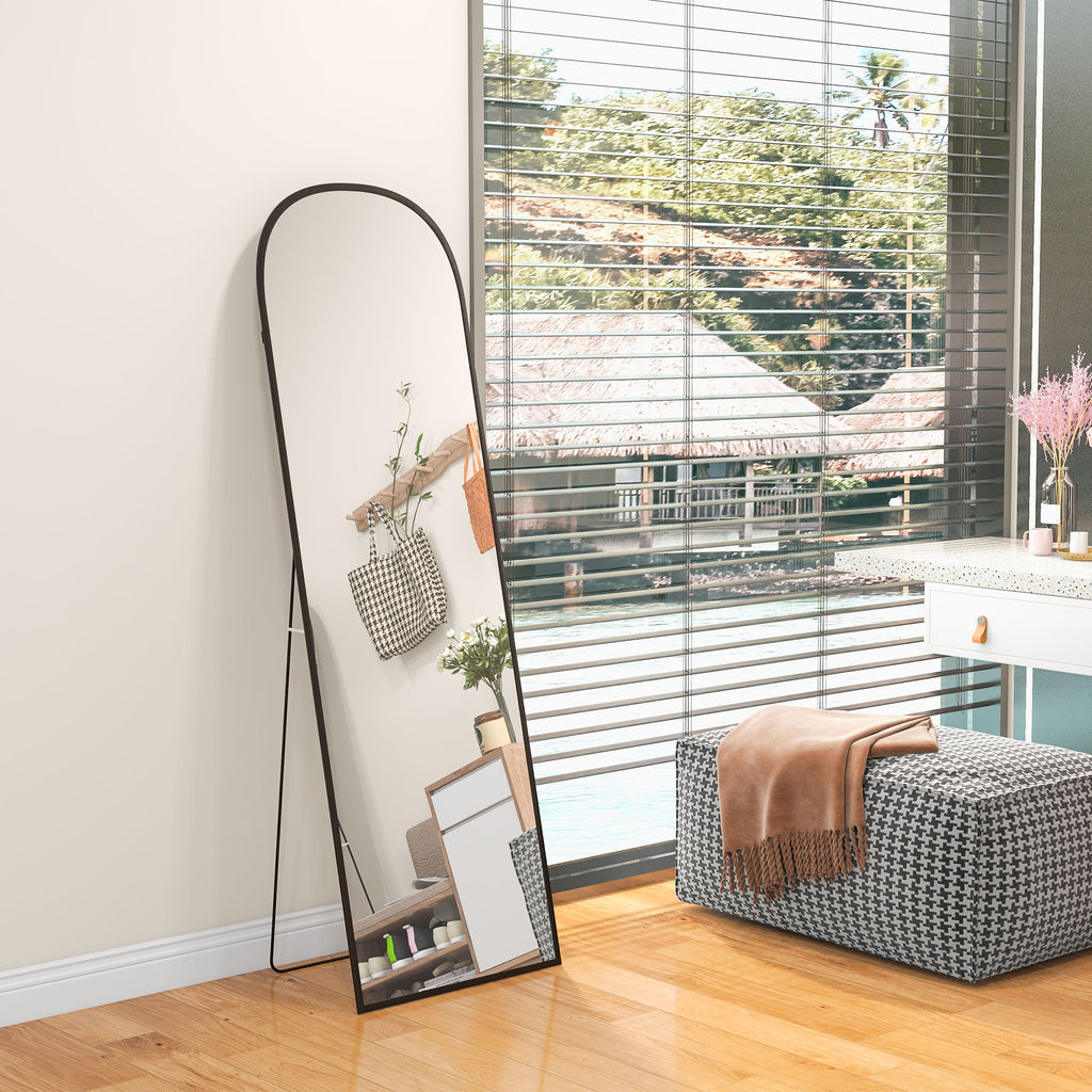 Modern Floor and Wall Mirror in Aluminum Alloy with Folding Stand, 50x161.5cm, Black - Borgè