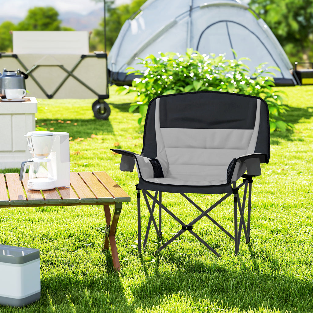 Folding Camping Chair with 2 Cup Holders and Side Pockets, 99x71x103 cm, Gray and Black
