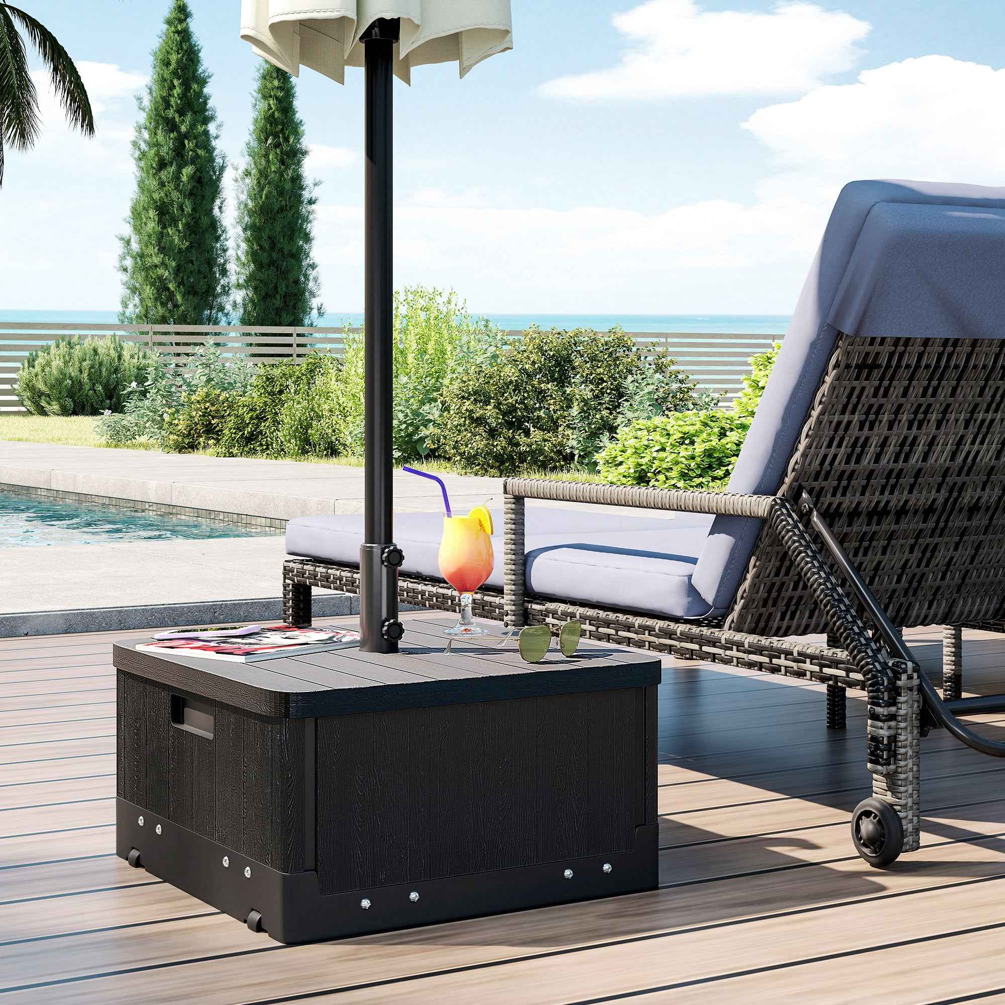 Outsunny 3-in-1 Fillable Multi-Purpose Umbrella Base, Coffee Table and Planter, Black