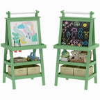 3-in-1 Children's Easel Blackboard, Paper Roll and 2 Containers, Wooden, 59x48x118 cm, Green