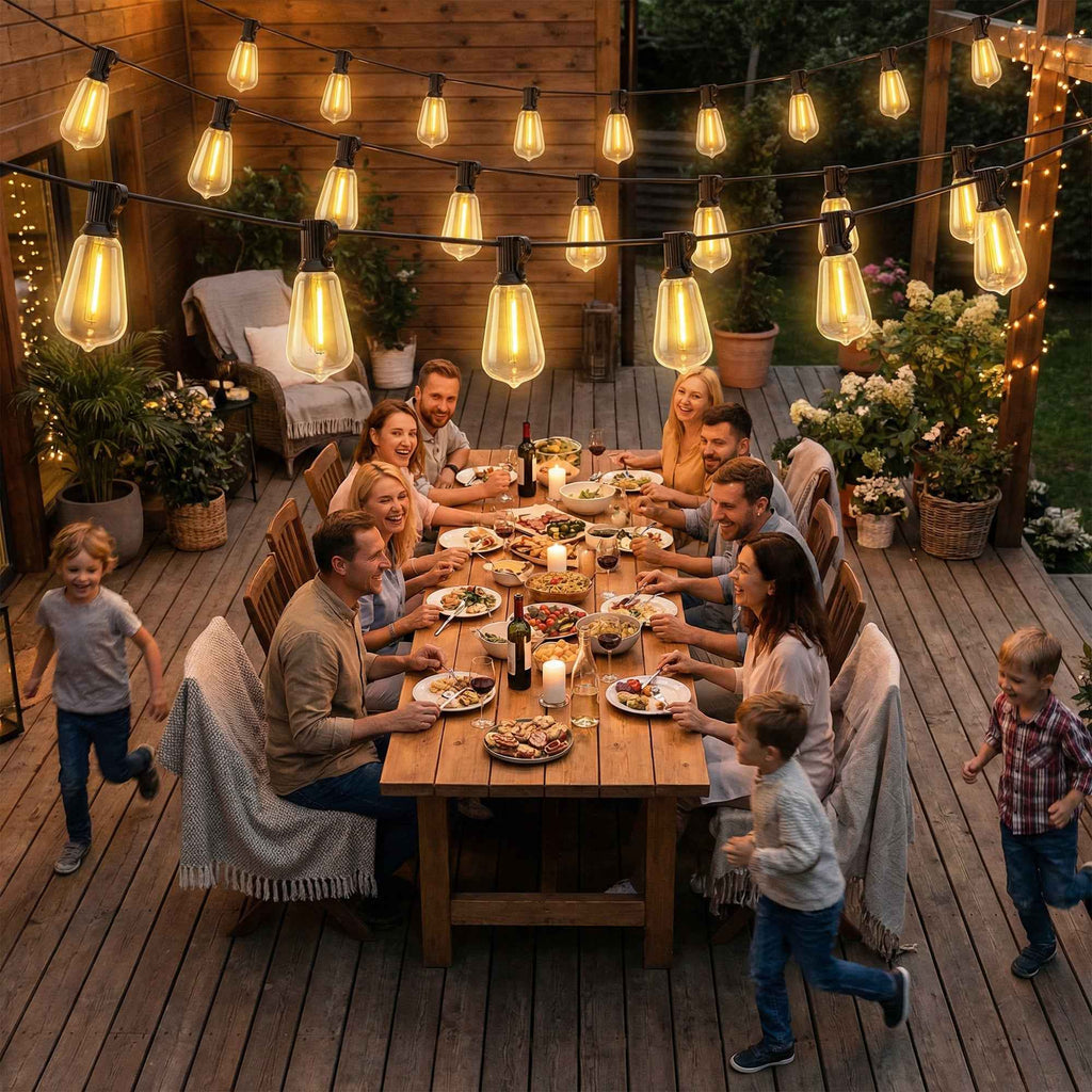 HOMCOM Outdoor String Lights with 50 LED Lights IP44, in PET and Plastic, 1800x3.8x9 cm, Black and Transparent