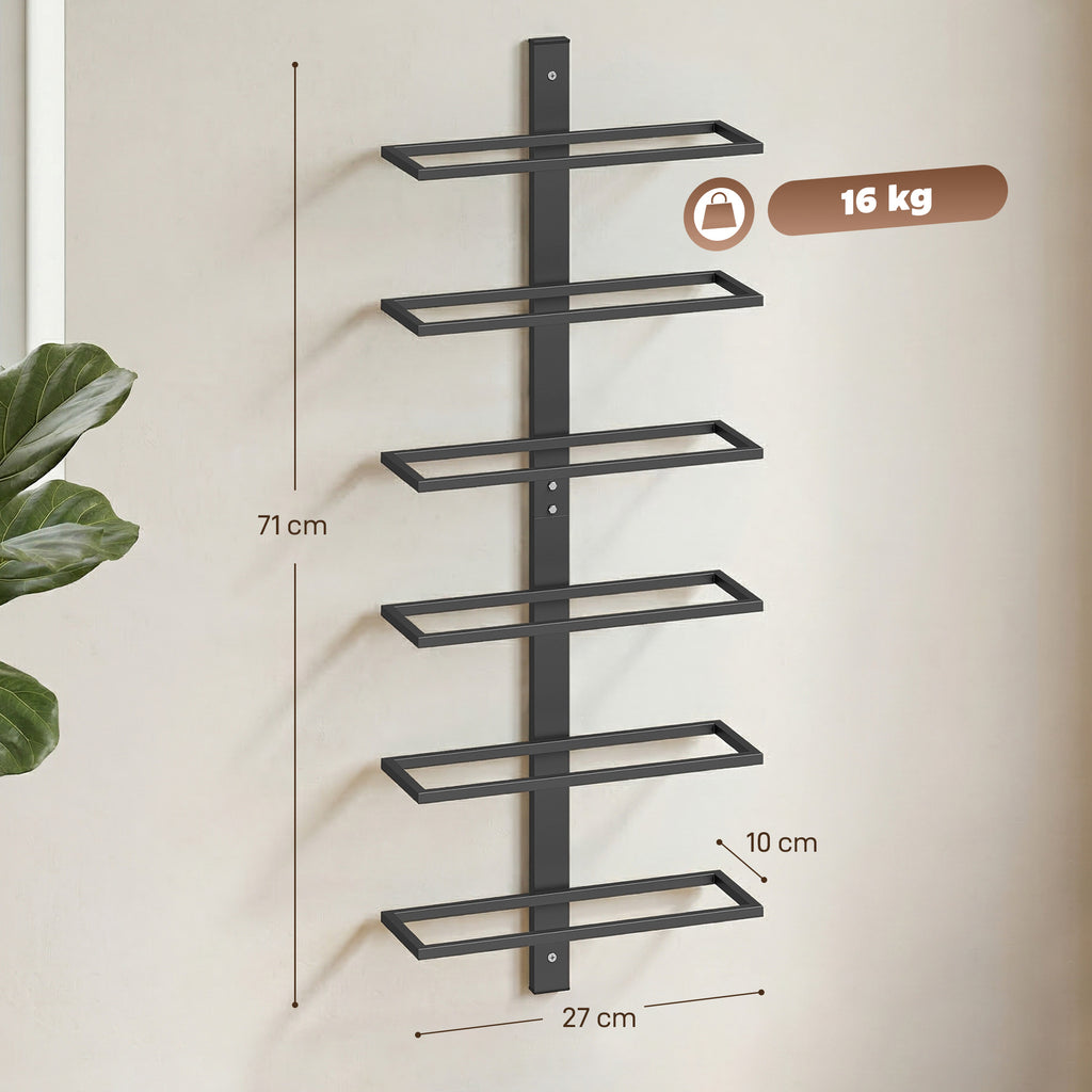 HOMCOM Wall-Mounted Steel Wine Rack for 6 Bottles, Kitchen and Living Room, 27x10x71 cm, Black
