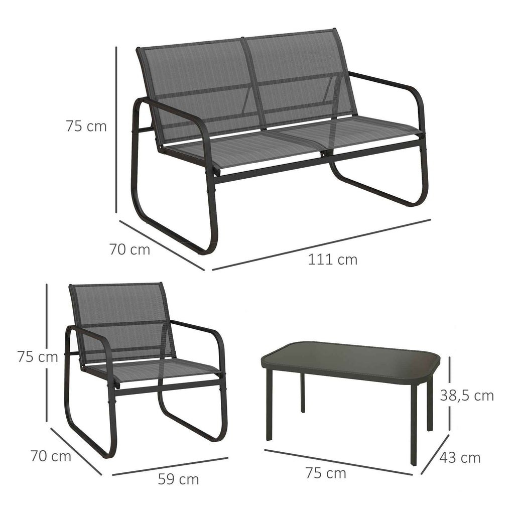 Outsunny 4-Piece Garden Lounge Set with 2 Armchairs, 2-Seater Sofa and Table, Black