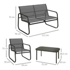 Outsunny 4-Piece Garden Lounge Set with 2 Armchairs, 2-Seater Sofa and Table, Black