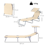 Outsunny Folding Garden Lounger with Adjustable Canopy and 4-Level Reclining Backrest, Beige
