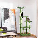 Multi-Level Cat Tree with Hammock, Scratching Post, Ball and Decorative Leaves, 49x49x142 cm, Green