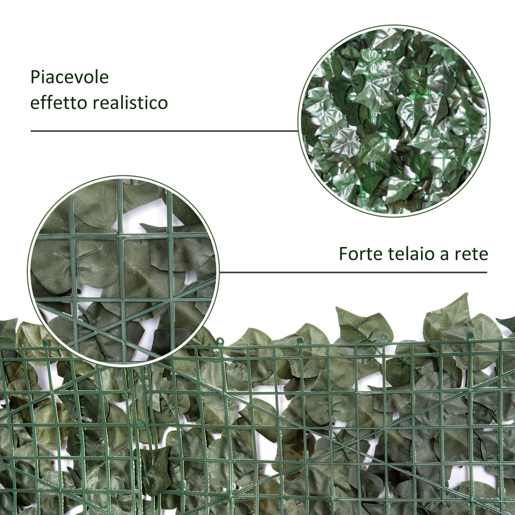 Outsunny Faux Ivy for Balcony in Anti-UV PE, Artificial Hedge Roll with Leaves, 240x100cm, Dark Green