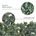 Outsunny Faux Ivy for Balcony in Anti-UV PE, Artificial Hedge Roll with Leaves, 240x100cm, Dark Green