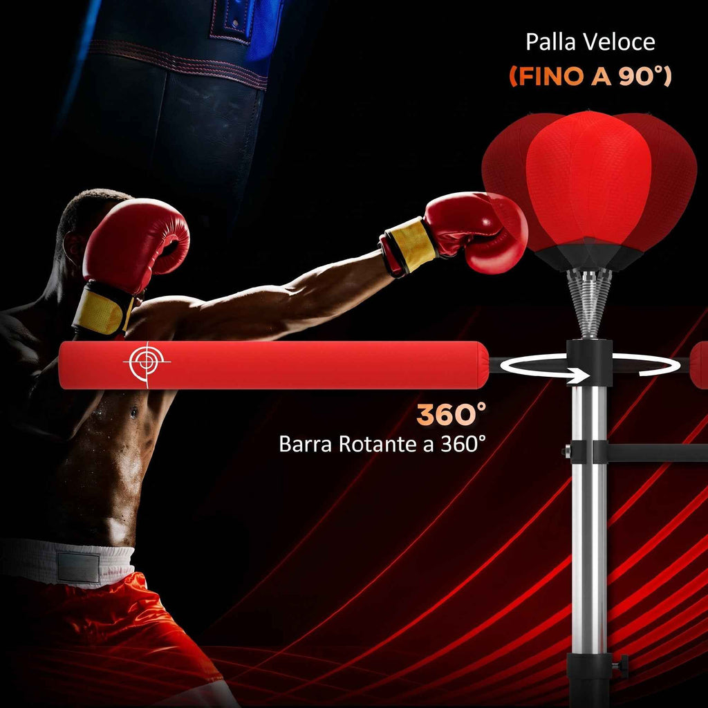 HOMCOM 4-in-1 Freestanding Punching Bag with 2 Speedballs, Rotating Bar and Punching Bag, Adjustable Height from 160-230cm, Red