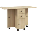 HOMCOM Folding Table with 2 Drawers and Cabinet, 6 Wheels and Brakes, 120x60x76.5 cm, Wood Color