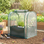 Outsunny Mini Greenhouse with Grow Bag and Roll-Up Door, 68x50x70 cm, Dark Green
