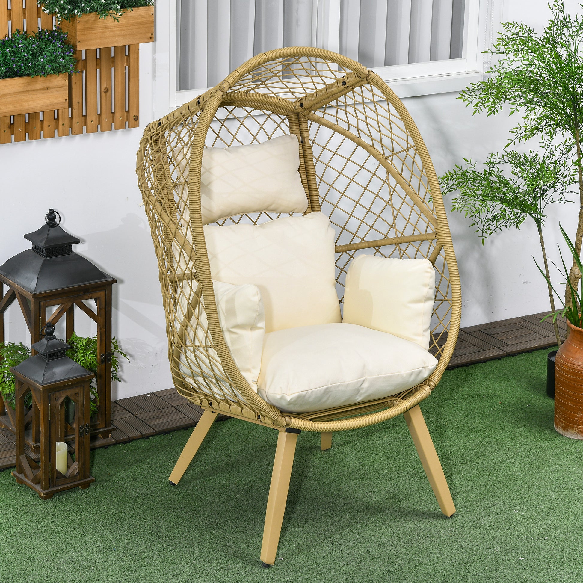 Outsunny Egg-shaped Garden Chair in PE Rattan and Steel with Padded Seat and Headrest, 88x85x143 cm - Borgè