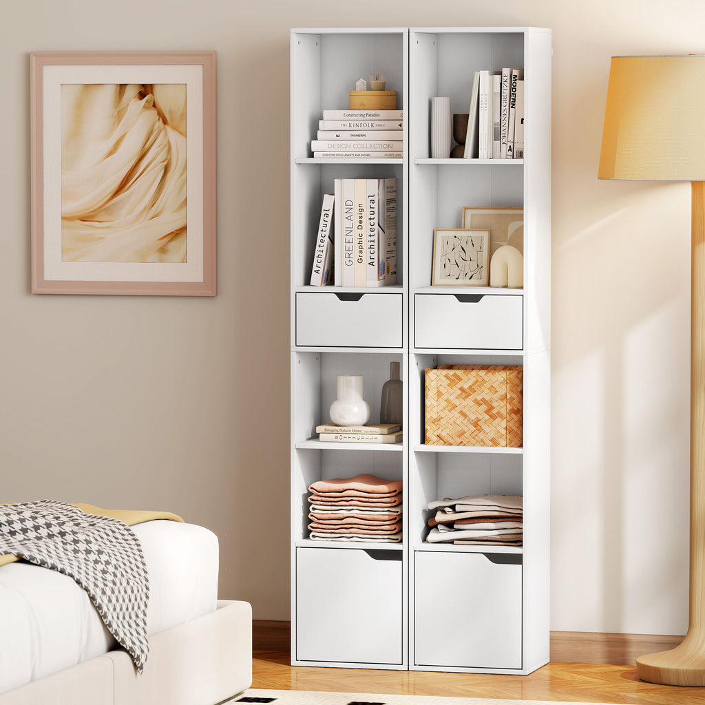 4-Tier Open Bookcase with Cabinet and Drawer, 30x24x158 cm, White Wood