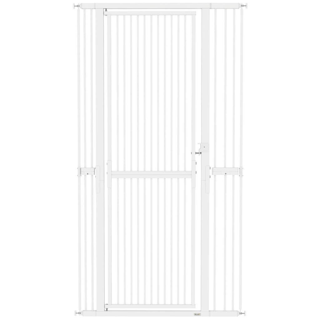 PawHut 180cm High Dog and Cat Gate, Extends from 76-104cm and Push-fits, White