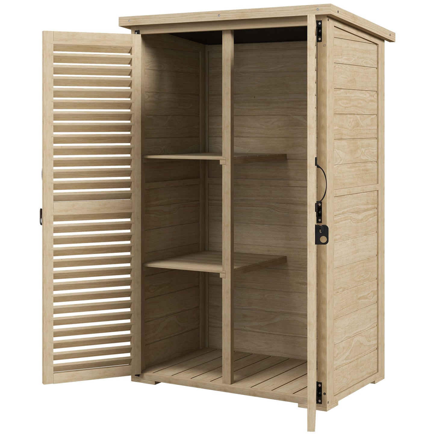 Outdoor Storage Cabinet with 2 Shelves with Pegs, in Fir Wood, 75x50x111/118 cm - Borgè