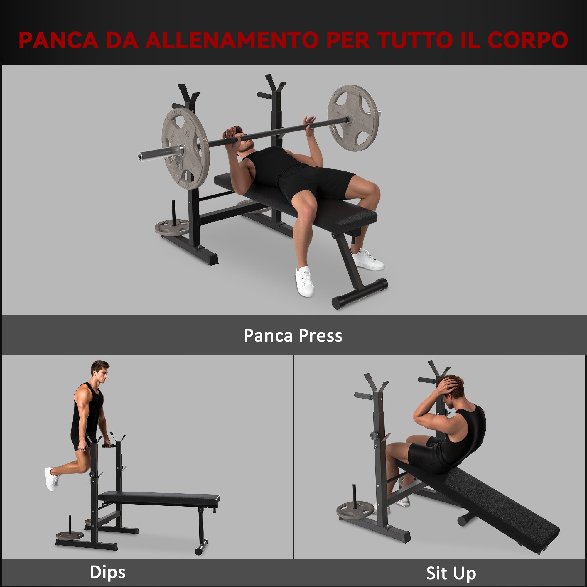 Folding Weight Bench with 8 Adjustable Heights and Steel and PU Barbell Rack, 140x73x98-122 cm, Black