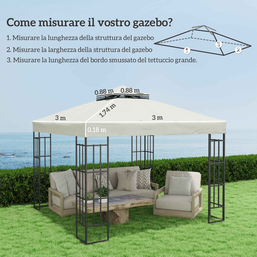 Outsunny 3x3m UPF30+ 2-Tier Garden Gazebo Cover in Light Grey Polyester