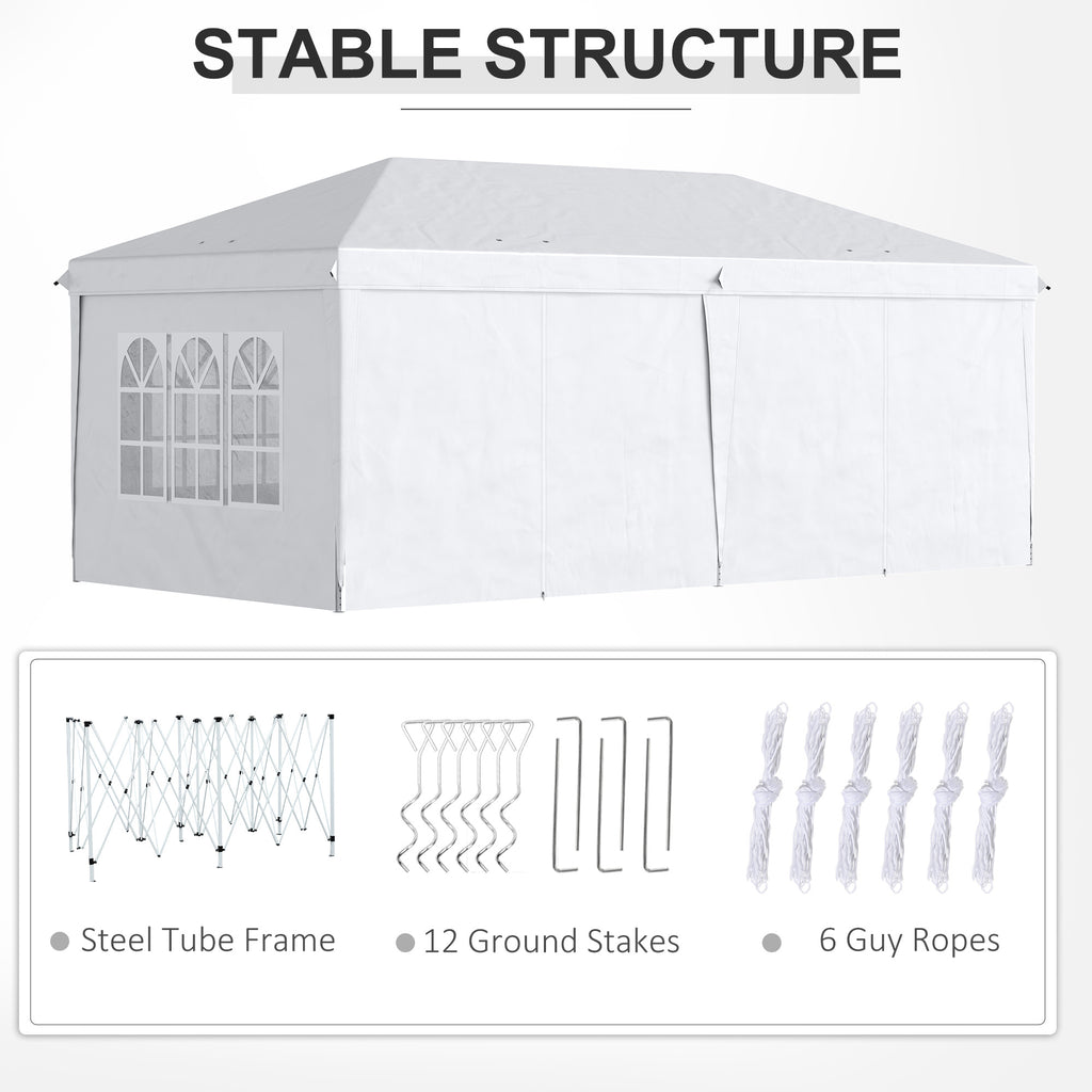 Outsunny Gazebo 6x3 m folding of garden with 6 walls in steel and oxford fabric, ropes and pickets, white - Borgè