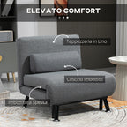 Armchair Bed with 5-Position Adjustable Backrest, Linen-Effect Fabric and Steel, 75x70x75 cm, Grey