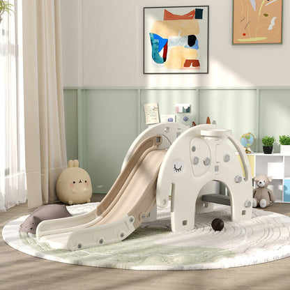 AIYAPLAY 3 in 1 Indoor Children's Slide with Basket and Elephant Design, Ages 1-3 Years, Cream White