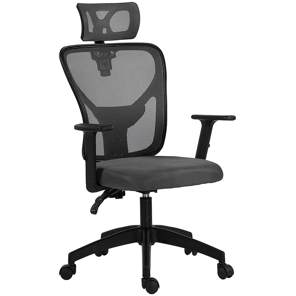 Ergonomic and Adjustable Office Chair with Lumbar Support and Headrest, 66x61x106-116 cm, Grey