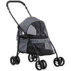 Folding Dog Stroller with Adjustable Canopy, Bag and 2 Leashes, 82x47x97 cm, Gray and Black