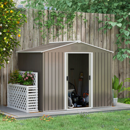 Steel Sheet Garden Shed with Sliding Doors, 236x174x190cm, Grey