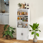 Bookcase with Open Shelves and 2-Door Cabinet with Adjustable Internal Shelf, 60x30x145.5 cm, White