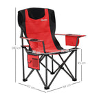Set of 2 Folding Camping Chairs with Cooler Bag, Cup Holder and 2 Pockets, 94x62x100 cm, Red
