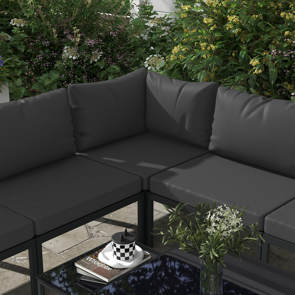 Outsunny garden set 7 pieces in steel and polyester with 5 chairs with cushions and 2 coffee tables, gray - Borgè