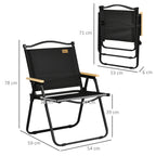 Folding Outdoor Chair with Armrests, Seat in Oxford Fabric and Steel, Black
