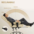HOMCOM Office Chair with Footrest and Headrest, PU Leather, Foam and Metal, 76x73x117-125 cm, Cream White