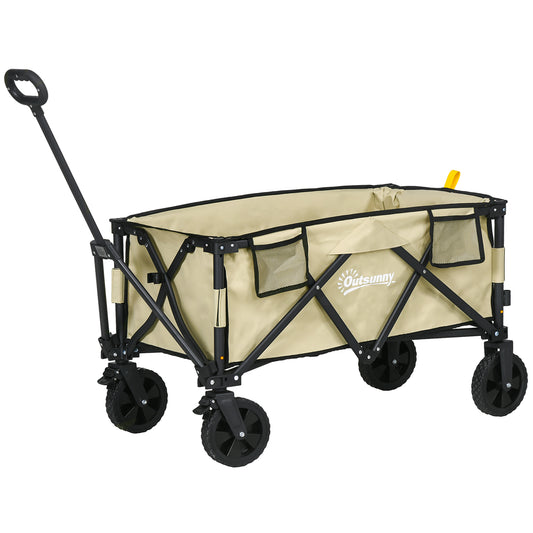 Outsunny 78L Folding Garden Trolley in Steel, Oxford Fabric and Plastic, 105x52x70-110 cm, Khaki color