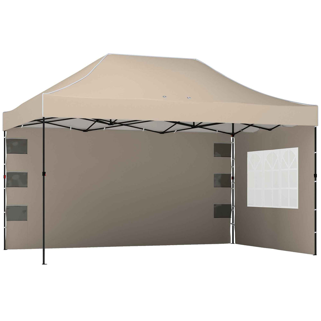 Outsunny Pop Up Folding Gazebo with Side Walls and Windows, 2.9 x 4.3 m, Metal and Oxford Fabric, Sand Brown